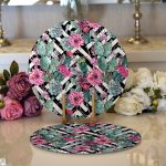 - Supla2li-3319-Gorsel1 - Realhomes  Realhomes Geometrik Zeminde Çiçek ve Kaktüsler Özel Tasarım Modern 2'li Yuvarlak Servis Altlığı - Supla Realhomes