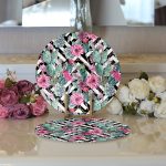 - Supla2li-3319-Gorsel3 - Realhomes  Realhomes Geometrik Zeminde Çiçek ve Kaktüsler Özel Tasarım Modern 2'li Yuvarlak Servis Altlığı - Supla Realhomes