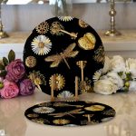 - Supla2li-3323-Gorsel1 - Realhomes Realhomes Siyah Zeminde Etnik Objeler Özel Tasarımlı Modern 2'li Yuvarlak Servis Altlığı - Supla Realhomes