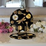 - Supla2li-3323-Gorsel3 - Realhomes Realhomes Siyah Zeminde Etnik Objeler Özel Tasarımlı Modern 2'li Yuvarlak Servis Altlığı - Supla Realhomes