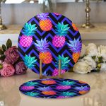 - Supla2li-3324-Gorsel1 - Realhomes  Realhomes Mavi Zigzag Zeminli Ananas Desenli Modern 2'li Yuvarlak Servis Altlığı - Supla Realhomes