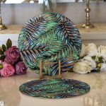 Realhomes Çuval Zeminde Renkli Yapraklar Desenli Modern 2'li Yuvarlak Servis Altlığı - Supla Realhomes