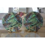 Realhomes Çuval Zeminde Renkli Yapraklar Desenli Modern 2'li Yuvarlak Servis Altlığı - Supla Realhomes