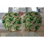 Realhomes Çuval Zeminde Yeşil Yaprak Desenli Özel Tasarım Modern 2'li Yuvarlak Servis Altlığı - Supla Realhomes