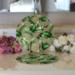 Realhomes Çuval Zeminde Yeşil Yaprak Desenli Özel Tasarım Modern 2'li Yuvarlak Servis Altlığı - Supla Realhomes