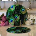 - Supla2li-3331-Gorsel1 - Realhomes Realhomes Koyu Zeminde Renkli Tüyler Özel Tasarımlı Modern 2'li Yuvarlak Servis Altlığı - Supla Realhomes