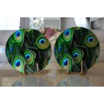 - Supla2li-3331-Gorsel2 - Realhomes Realhomes Koyu Zeminde Renkli Tüyler Özel Tasarımlı Modern 2'li Yuvarlak Servis Altlığı - Supla Realhomes