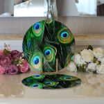 - Supla2li-3331-Gorsel3 - Realhomes Realhomes Koyu Zeminde Renkli Tüyler Özel Tasarımlı Modern 2'li Yuvarlak Servis Altlığı - Supla Realhomes