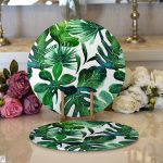 Realhomes Suluboya Tropikal Yapraklar Desenli Özel Tasarım Modern 2'li Yuvarlak Servis Altlığı - Supla Realhomes