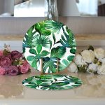 Realhomes Suluboya Tropikal Yapraklar Desenli Özel Tasarım Modern 2'li Yuvarlak Servis Altlığı - Supla Realhomes