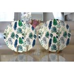 Realhomes Pudra Zeminde Suluboya Yapraklar Tasarımlı Modern 2'li Yuvarlak Servis Altlığı - Supla Realhomes