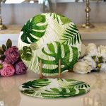 Realhomes Ekru Zeminde Amazon Yaprakları Özel Tasarım Modern 2'li Yuvarlak Servis Altlığı - Supla Realhomes