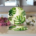 Realhomes Ekru Zeminde Amazon Yaprakları Özel Tasarım Modern 2'li Yuvarlak Servis Altlığı - Supla Realhomes