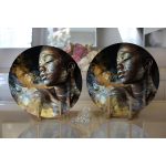 Realhomes African Woman Etnik Desenli Dijital Baskılı Modern 2'li Yuvarlak Servis Altlığı - Supla Realhomes