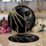 Realhomes Siyahi Kadın Tasarımlı 3D Dijital Baskılı Modern 2'li Yuvarlak Servis Altlığı - Supla Realhomes