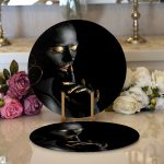 Realhomes Siyahı Kadın Motifli Özel Tasarım Modern 2'li Yuvarlak Servis Altlığı - Supla Realhomes