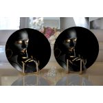 Realhomes Siyahı Kadın Motifli Özel Tasarım Modern 2'li Yuvarlak Servis Altlığı - Supla Realhomes