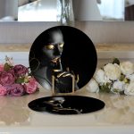 Realhomes Siyahı Kadın Motifli Özel Tasarım Modern 2'li Yuvarlak Servis Altlığı - Supla Realhomes