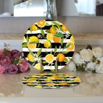 - Supla2li-3355-Gorsel3 - Realhomes Realhomes Çizgili Siyah Zeminli Limon Desenli Modern 2'li Yuvarlak Servis Altlığı - Supla Realhomes