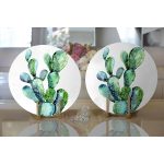 Realhomes Suluboya Kaktüs Çizimli Modern Tasarım 3D 2'li Yuvarlak Servis Altlığı - Supla Realhomes