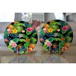 Realhomes Siyah Zeminli Geometrik Yapraklar Desenli Modern 2'li Yuvarlak Servis Altlığı - Supla Realhomes