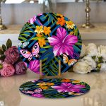 - Supla2li-3365-Gorsel1 - Realhomes Realhomes Mavi Zeminli Geometrik Çiçekler Modern Tasarımlı 2'li Yuvarlak Servis Altlığı - Supla Realhomes