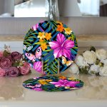 - Supla2li-3365-Gorsel3 - Realhomes Realhomes Mavi Zeminli Geometrik Çiçekler Modern Tasarımlı 2'li Yuvarlak Servis Altlığı - Supla Realhomes