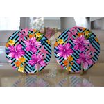 Realhomes Mavi Geometrik Zeminli Çiçekler Modern Tasarım 2'li Yuvarlak Servis Altlığı - Supla Realhomes