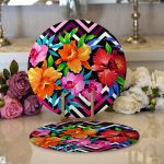 - Supla2li-3367-Gorsel1 - Realhomes Realhomes Zigzag ve Çiçekler Özel Tasarım Modern 2'li Yuvarlak Servis Altlığı - Supla Realhomes