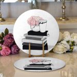 - Supla2li-3371-Gorsel1 - Realhomes Realhomes Gül Kitap ve Kahve Tasarımlı Dijital Baskılı Modern 2'li Yuvarlak Servis Altlığı - Supla Realhomes