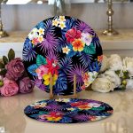 - Supla2li-3372-Gorsel1 - Realhomes Realhomes Siyah Zeminde Rengarenk Çiçekler Tasarımlı Modern 2'li Yuvarlak Servis Altlığı - Supla Realhomes