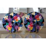 - Supla2li-3372-Gorsel2 - Realhomes Realhomes Siyah Zeminde Rengarenk Çiçekler Tasarımlı Modern 2'li Yuvarlak Servis Altlığı - Supla Realhomes