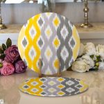 Realhomes Sarı Gri Zigzag Desenli Modern Tasarımlı 2'li Yuvarlak Servis Altlığı - Supla Realhomes