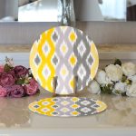 Realhomes Sarı Gri Zigzag Desenli Modern Tasarımlı 2'li Yuvarlak Servis Altlığı - Supla Realhomes