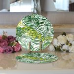 - Supla2li-3377-Gorsel3 - Realhomes Realhomes Yeşil Palmiye Yaprakları Özel Tasarımlı Modern 2'li Yuvarlak Servis Altlığı - Supla Realhomes