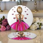 - Supla2li-3379-Gorsel1 - Realhomes Realhomes Balerin Kız Çizimli Dijital Baskılı 3D Modern 2'li Yuvarlak Servis Altlığı - Supla Realhomes