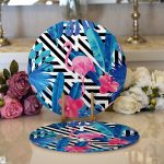 - Supla2li-3389-Gorsel1 - Realhomes Realhomes Geometrik Mavi Pempe Flamingo Tasarımlı Dijital Baskılı Modern 2'li Yuvarlak Servis Altlığı - Supla Realhomes