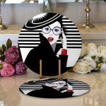 Realhomes Siyah Beyaz Fashion Woman Tasarımlı Modern 2'li Yuvarlak Servis Altlığı - Supla Realhomes