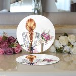 - Supla2li-3396-Gorsel3 - Realhomes Realhomes Çiçekli Kız Çizimli Modern 2'li Yuvarlak Servis Altlığı - Supla Realhomes