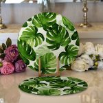 - Supla2li-3403-Gorsel1 - Realhomes  Realhomes Suluboya Zambak Yaprakları Çizimli Özel Tasarım Modern 2'li Yuvarlak Servis Altlığı - Supla Realhomes