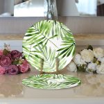 Realhomes Suluboya İnce Yapraklar Modern Tasarımlı 2'li Yuvarlak Servis Altlığı - Supla Realhomes