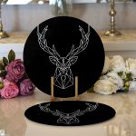 - Supla2li-3408-Gorsel1 - Realhomes Realhomes Siyah Zeminli Geometrik Geyik Çizimli Modern 2'li Yuvarlak Servis Altlığı - Supla Realhomes