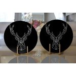 - Supla2li-3408-Gorsel2 - Realhomes Realhomes Siyah Zeminli Geometrik Geyik Çizimli Modern 2'li Yuvarlak Servis Altlığı - Supla Realhomes