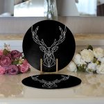 - Supla2li-3408-Gorsel3 - Realhomes Realhomes Siyah Zeminli Geometrik Geyik Çizimli Modern 2'li Yuvarlak Servis Altlığı - Supla Realhomes