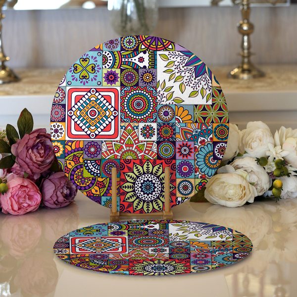 - Supla2li-3425-Gorsel1 - Realhomes  Realhomes Gold Zemin Üzerinde Siyah Renkli Kartanesi Desenli Modern 2'li Yuvarlak Servis Altlığı - Supla Realhomes