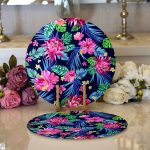 - Supla2li-3426-Gorsel1 - Realhomes Realhomes Siyah Zeminde Tropikal Desenli Özel Tasarım Dijital Baskılı 2'li Yuvarlak Servis Altlığı - Supla Realhomes