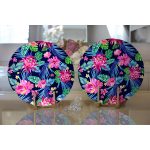 - Supla2li-3426-Gorsel2 - Realhomes Realhomes Siyah Zeminde Tropikal Desenli Özel Tasarım Dijital Baskılı 2'li Yuvarlak Servis Altlığı - Supla Realhomes