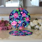 - Supla2li-3426-Gorsel3 - Realhomes Realhomes Siyah Zeminde Tropikal Desenli Özel Tasarım Dijital Baskılı 2'li Yuvarlak Servis Altlığı - Supla Realhomes