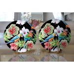 Realhomes Siyah Zeminde Tropikal Desen Özel Tasarım 2'li Yuvarlak Servis Altlığı - Supla Realhomes