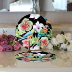 Realhomes Siyah Zeminde Tropikal Desen Özel Tasarım 2'li Yuvarlak Servis Altlığı - Supla Realhomes